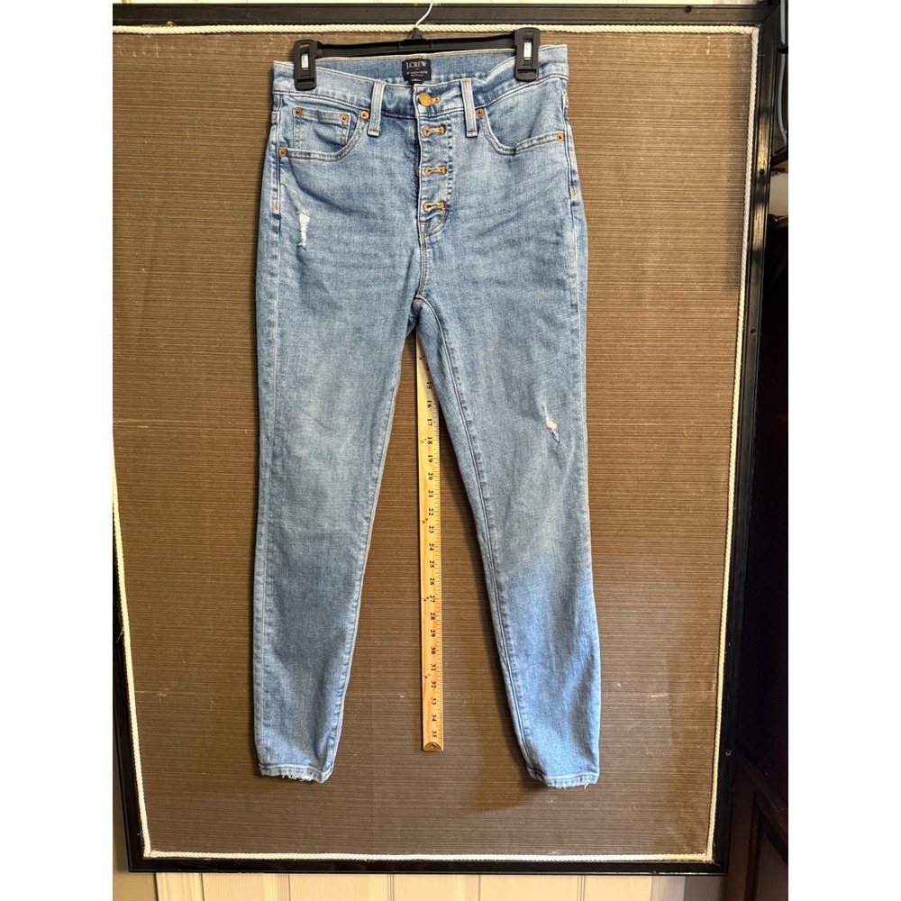 J.Crew 10 High-Rise Skinny Jeans Light Wash Button Fly Distressed Size 27